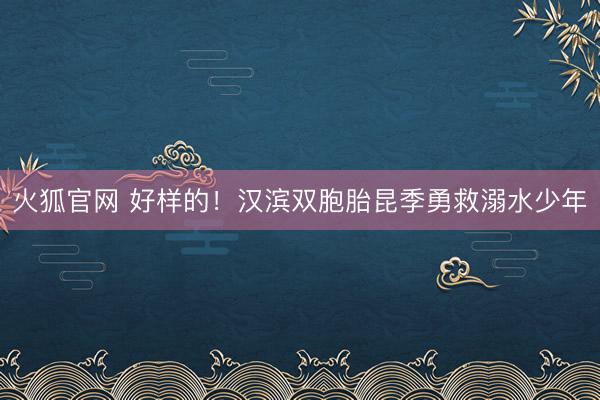 火狐官网 好样的！汉滨双胞胎昆季勇救溺水少年
