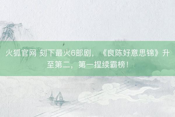 火狐官网 刻下最火6部剧，《良陈好意思锦》升至第二，第一捏续霸榜！