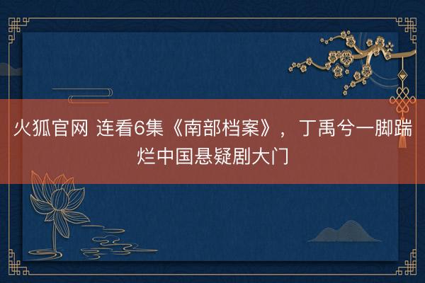 火狐官网 连看6集《南部档案》，丁禹兮一脚踹烂中国悬疑剧大门